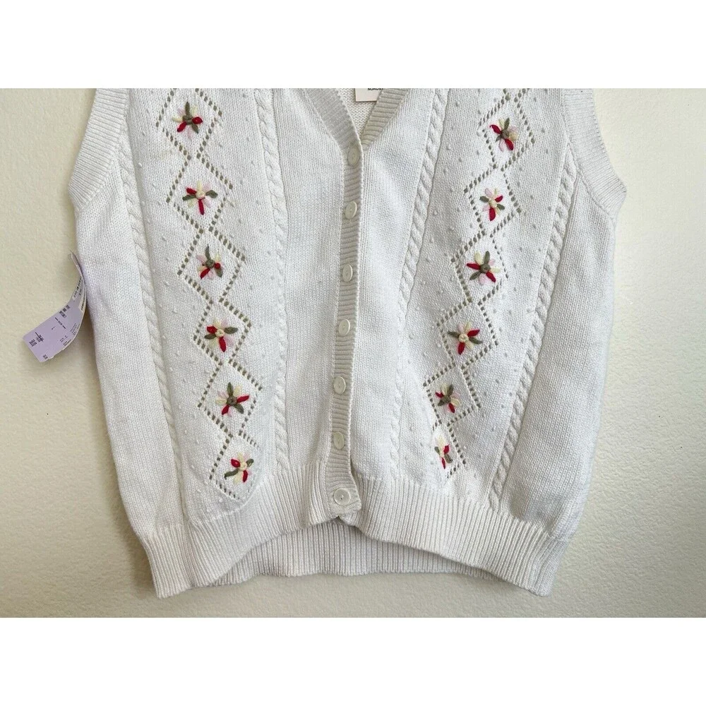 Vtg EP PRO Womens L Peplum Floral Knit Sweater Vest Romantic Cottagecord Spring‎ - Picture 4 of 11